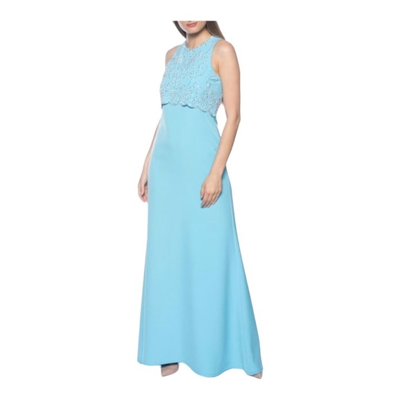 Marina Blue Beaded Sleeveless Overlay Gown In Sky NWOT - Picture 6 of 6